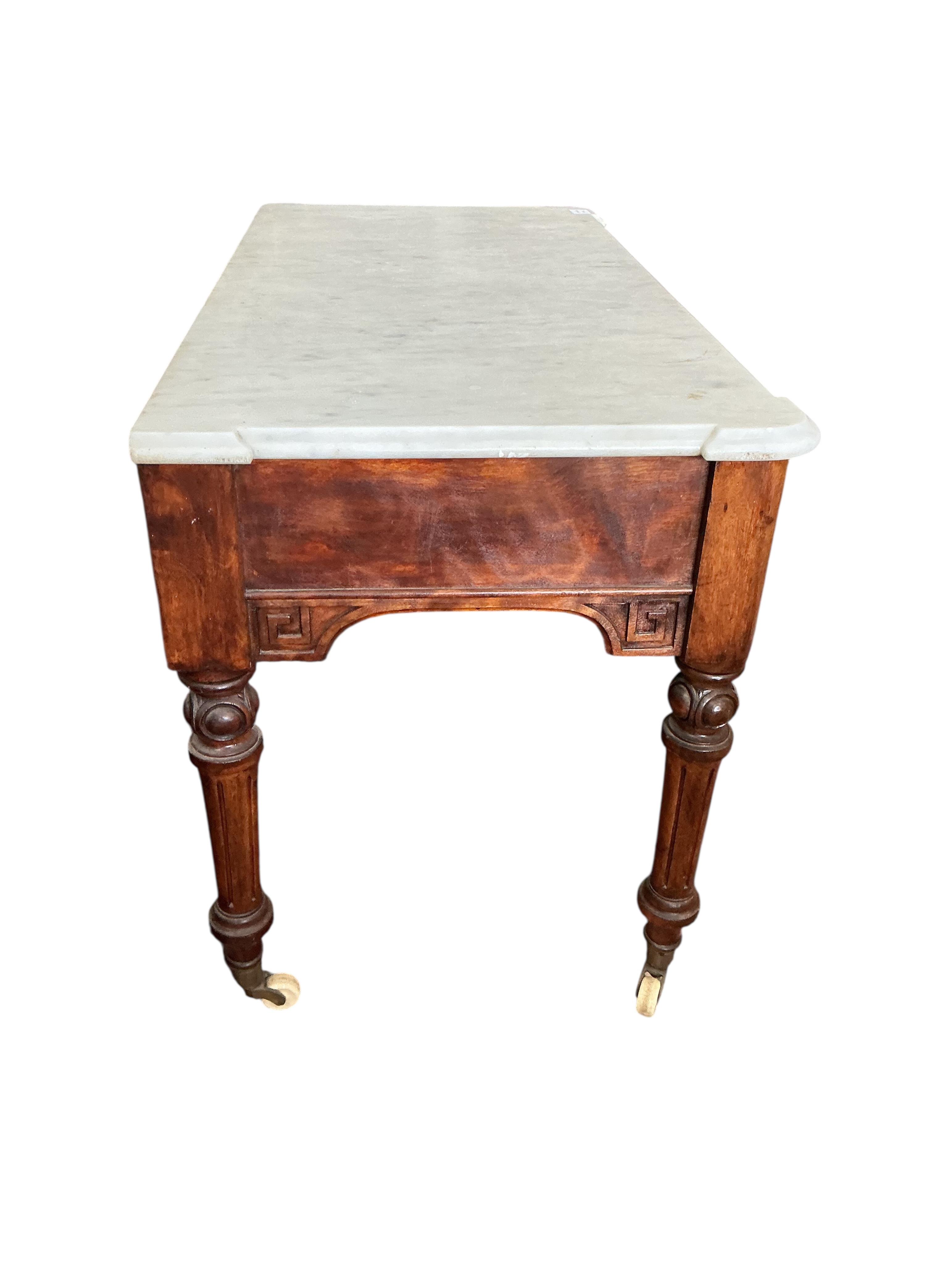 A Victorian mahogany marble top washstand, width 120cm, depth 60cm, height 74cm